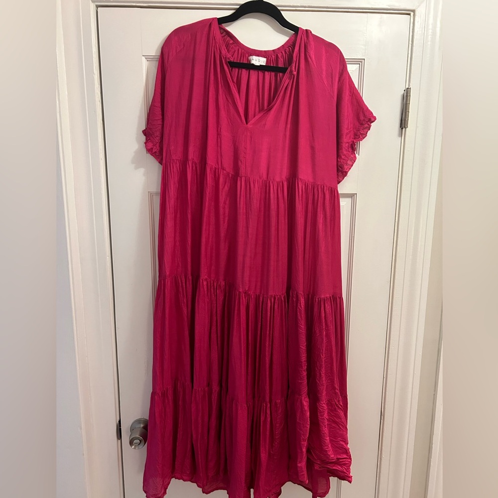 Deep vibrant pink tiered Naudic dress, size Large